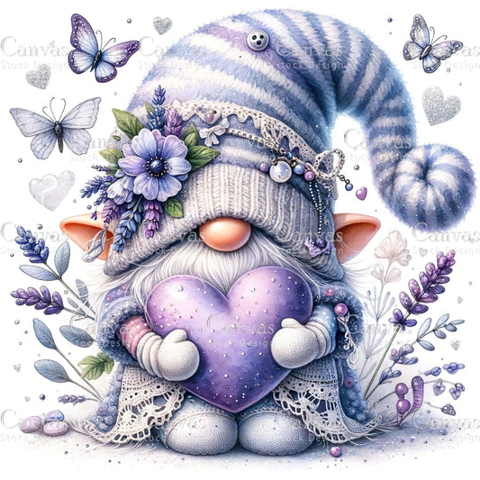 Watercolor Lavender Gnome, Garden Gnome, Flower Gnome, Spring Gnome, Summer Gnome, Elf Clipart, Spring Clipart, Fantasy Clipart