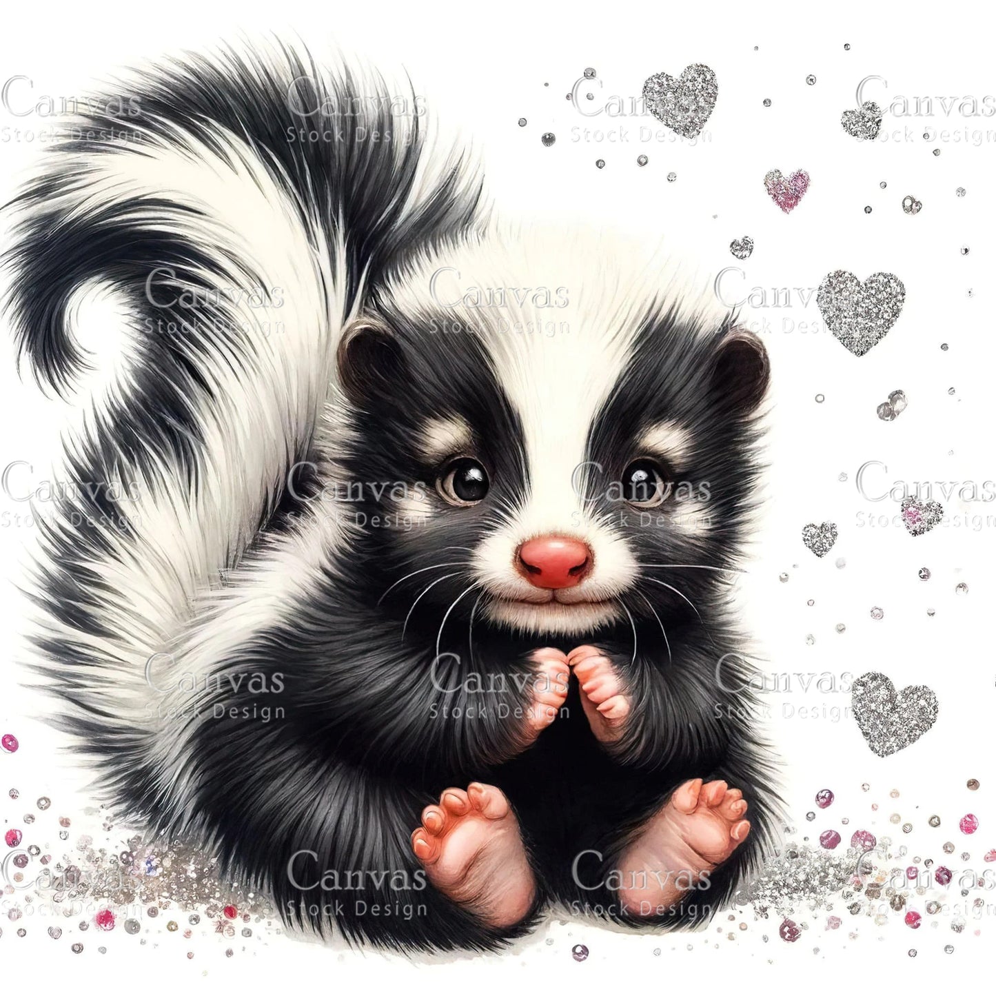 Watercolour Skunk, Baby Animals, Animal Clipart, Watercolor Animals, Animal Stickers, Summer Clipart, Fantasy Clipart