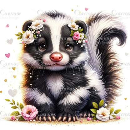 Watercolour Skunk, Baby Animals, Animal Clipart, Watercolor Animals, Animal Stickers, Summer Clipart, Fantasy Clipart