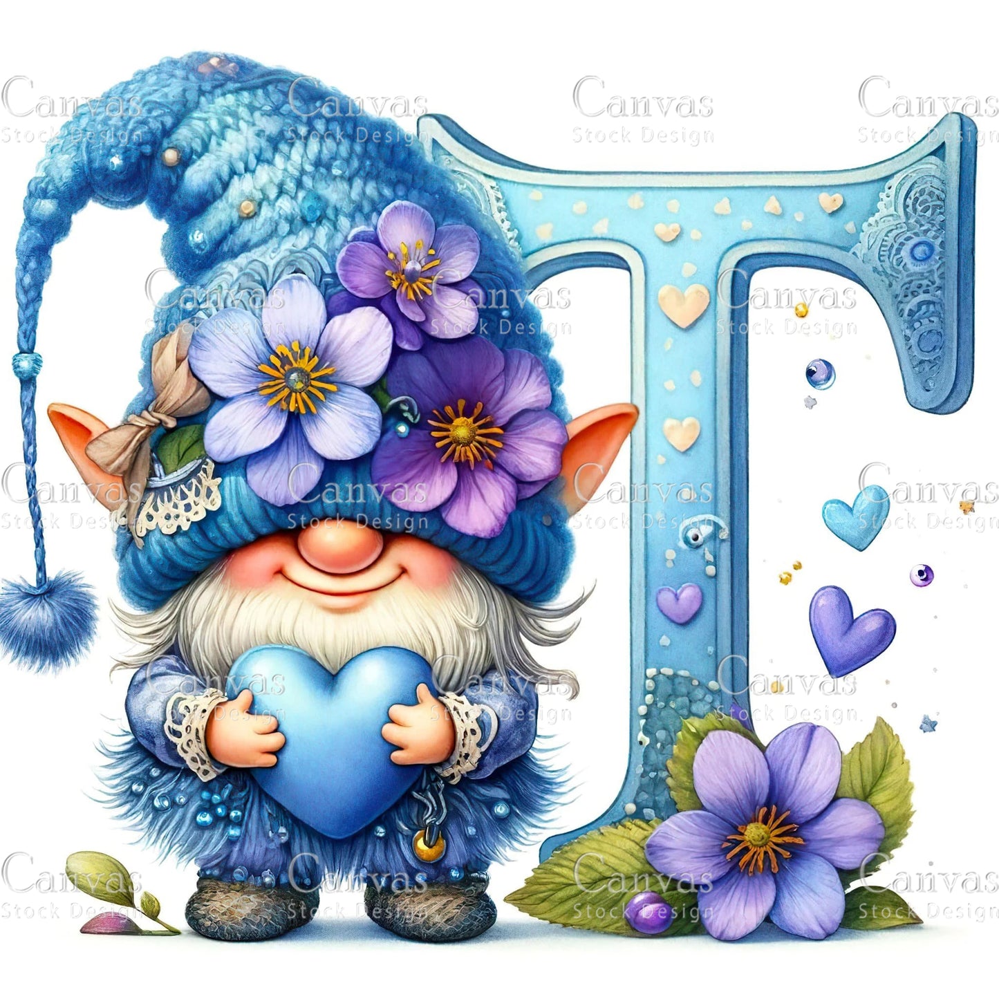 Watercolor Garden Gnome, Flower Gnome, Summer Gnome, Elf Clipart, Spring Clipart, Watercolour Clipart, Fantasy Clipart