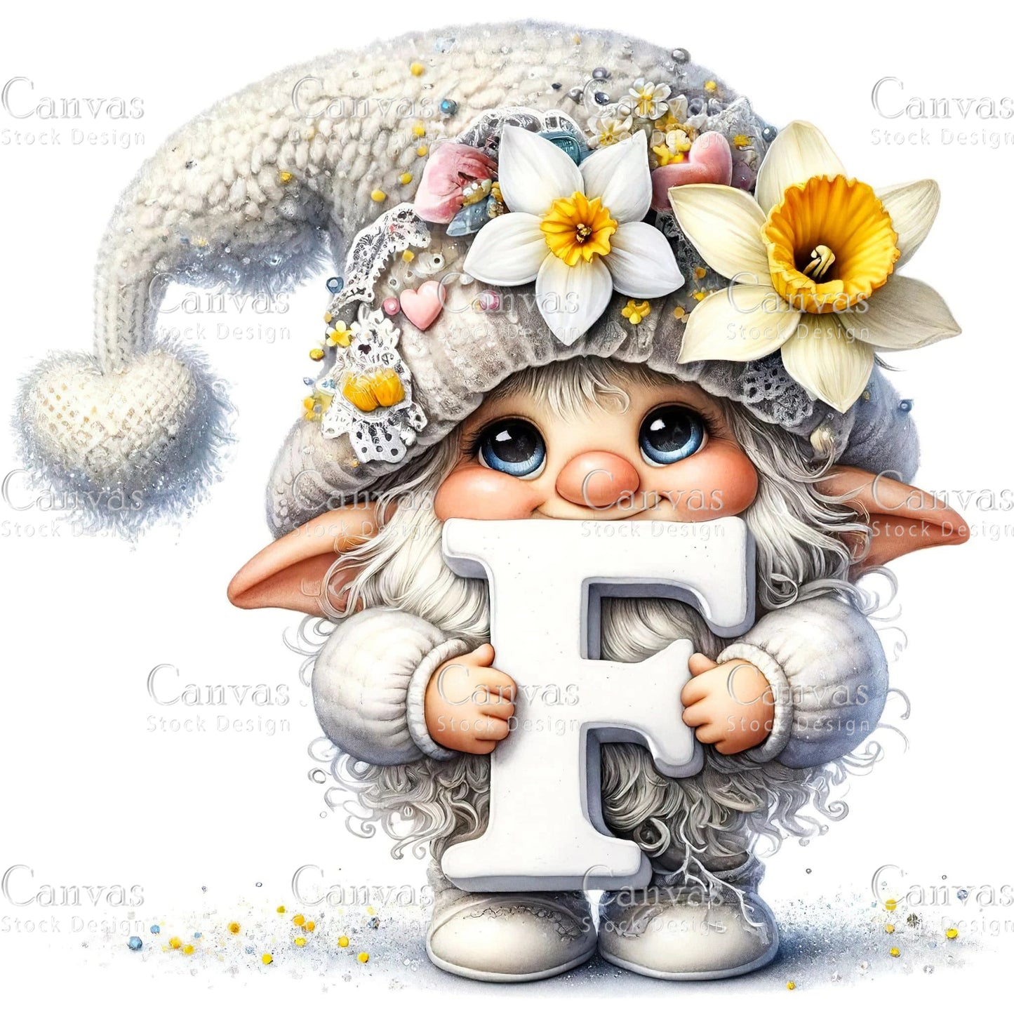 Watercolor Garden Gnome, Flower Gnome, Summer Gnome, Elf Clipart, Spring Clipart, Watercolour Clipart, Fantasy Clipart