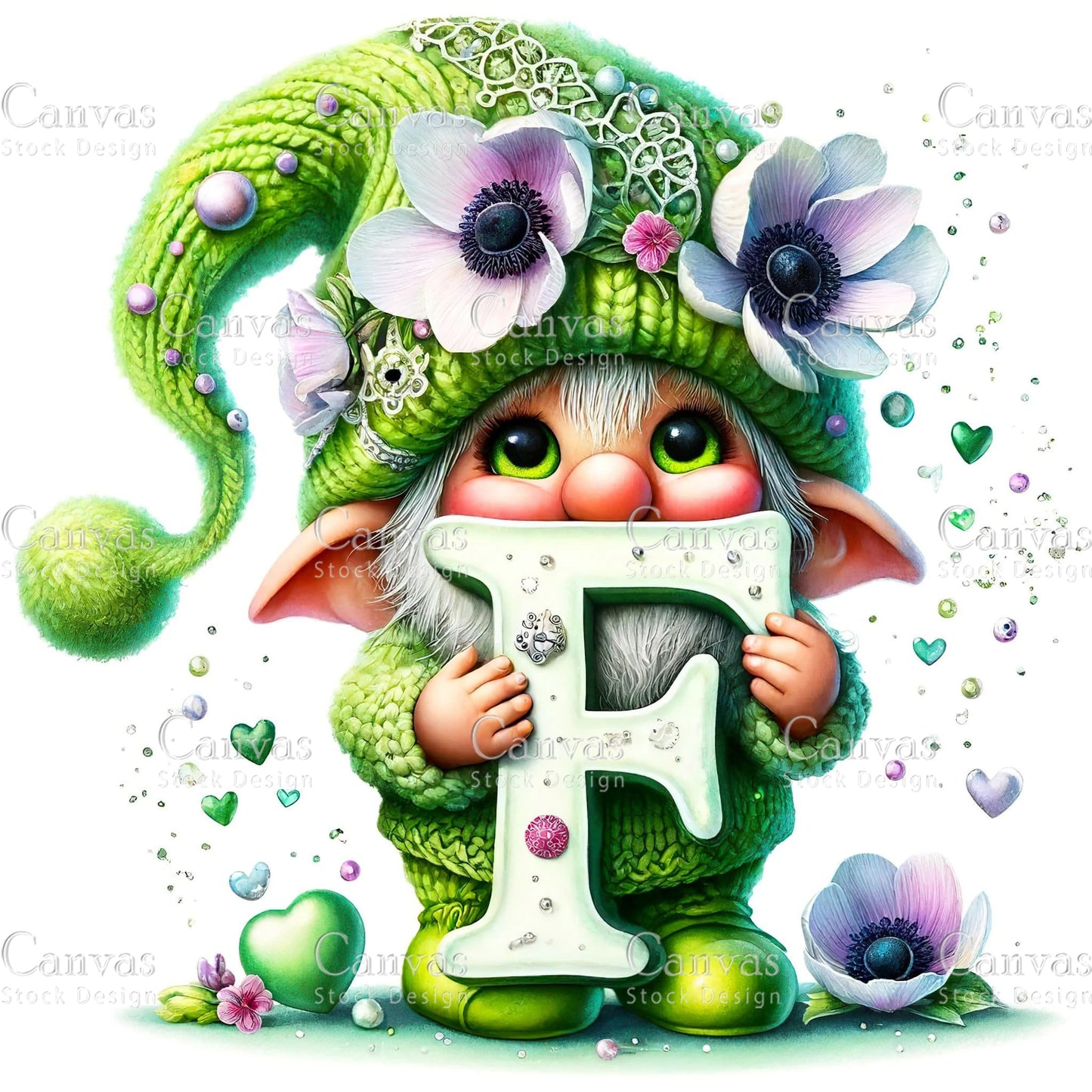 Watercolor Garden Gnome, Flower Gnome, Summer Gnome, Elf Clipart, Spring Clipart, Watercolour Clipart, Fantasy Clipart