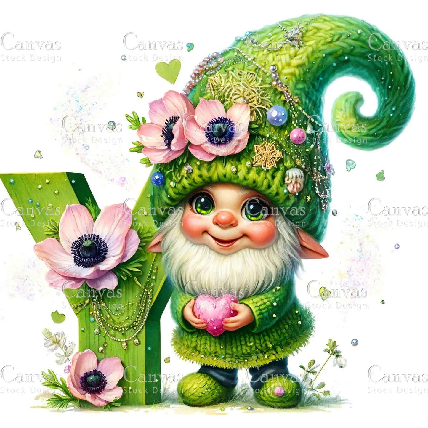 Watercolor Garden Gnome, Flower Gnome, Summer Gnome, Elf Clipart, Spring Clipart, Watercolour Clipart, Fantasy Clipart