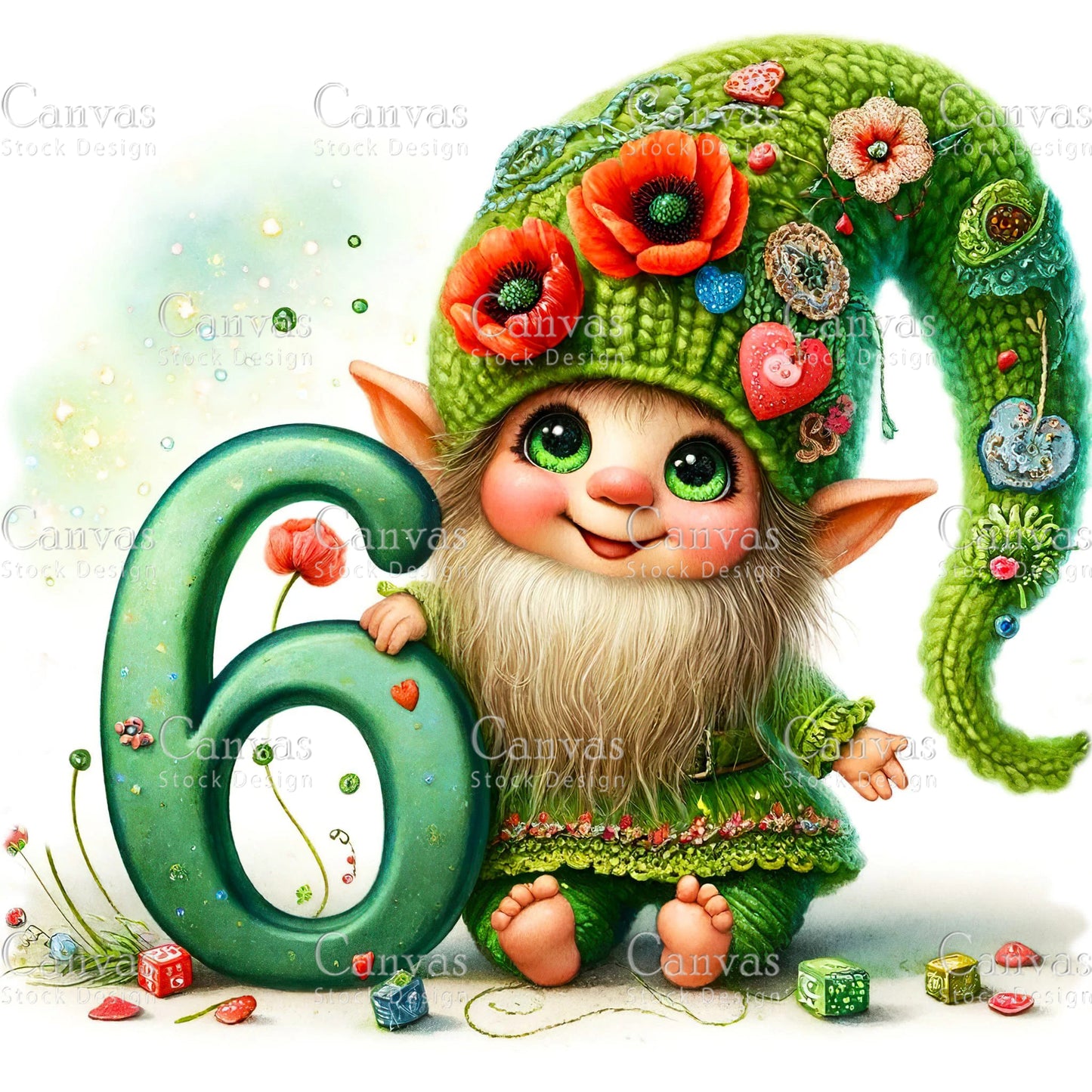 Watercolor Garden Gnome, Flower Gnome, Summer Gnome, Elf Clipart, Spring Clipart, Watercolour Clipart, Fantasy Clipart