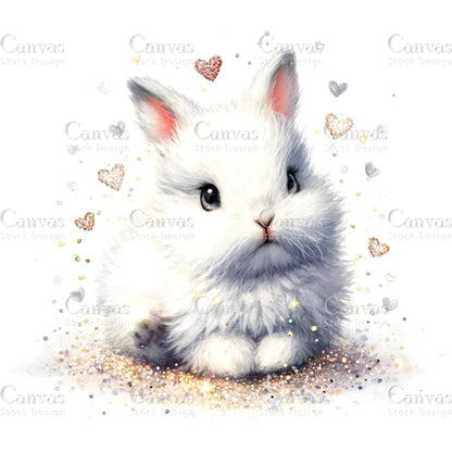 Watercolour White Rabbit, Baby Animals, Animal Clipart, Watercolor Animals, Animal Stickers, Summer Clipart, Fantasy Clipart