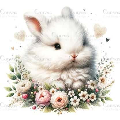 Watercolour White Rabbit, Baby Animals, Animal Clipart, Watercolor Animals, Animal Stickers, Summer Clipart, Fantasy Clipart