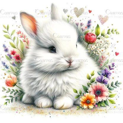 Watercolour White Rabbit, Baby Animals, Animal Clipart, Watercolor Animals, Animal Stickers, Summer Clipart, Fantasy Clipart