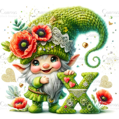 Watercolor Garden Gnome, Flower Gnome, Summer Gnome, Elf Clipart, Spring Clipart, Watercolour Clipart, Fantasy Clipart