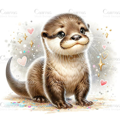 Watercolour Otter Clipart, Baby Animals, Animal Clipart, Watercolor Animals, Animal Stickers, Summer Clipart, Fantasy Clipart