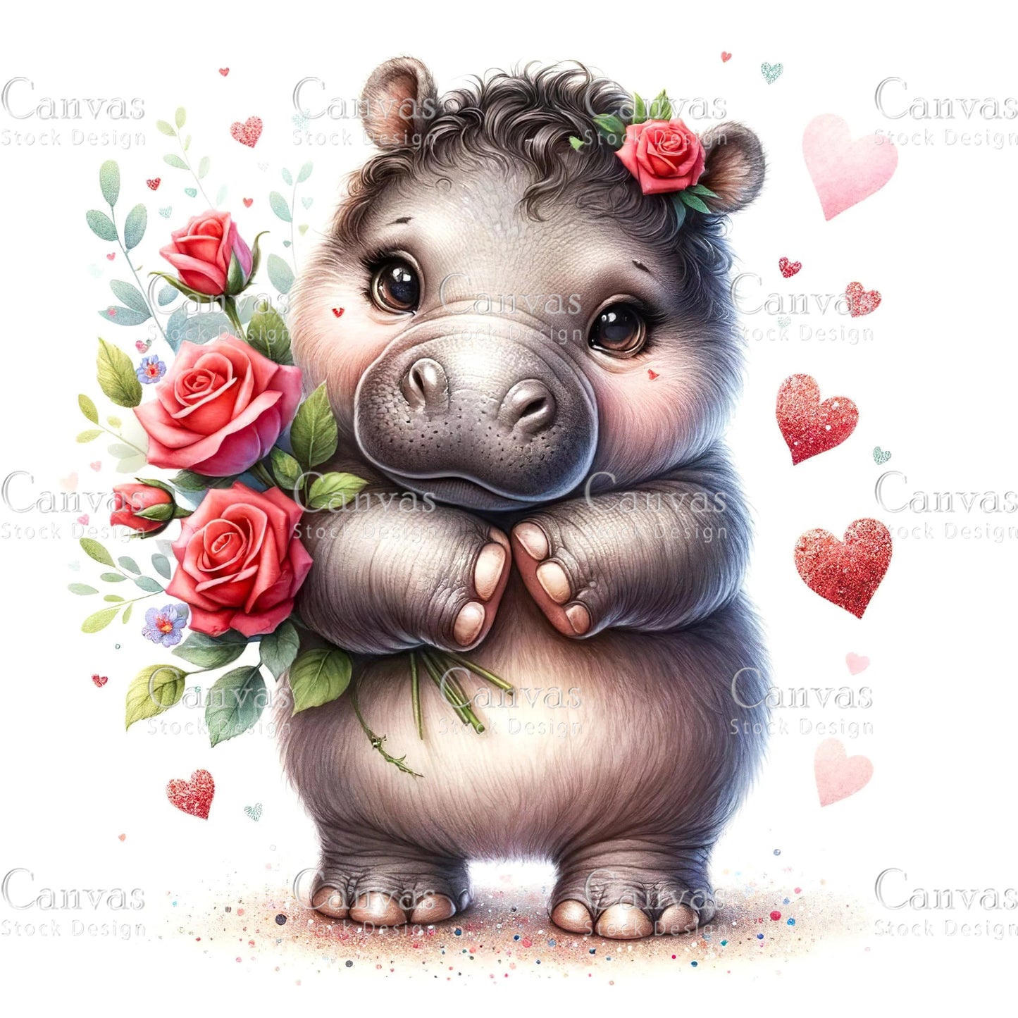 Watercolour Hippo Clipart, Baby Animals, Animal Clipart, Watercolor Animals, Animal Stickers, Summer Clipart, Fantasy Clipart