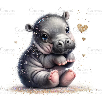 Watercolour Hippo Clipart, Baby Animals, Animal Clipart, Watercolor Animals, Animal Stickers, Summer Clipart, Fantasy Clipart