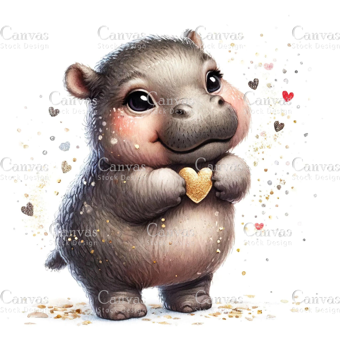 Watercolour Hippo Clipart, Baby Animals, Animal Clipart, Watercolor Animals, Animal Stickers, Summer Clipart, Fantasy Clipart