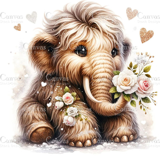 Watercolour Mammoth Clipart, Baby Animals, Animal Clipart, Watercolor Animals, Animal Stickers, Summer Clipart, Fantasy Clipart