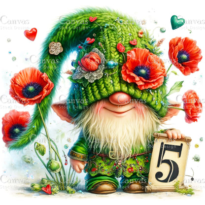 Watercolor Garden Gnome, Flower Gnome, Summer Gnome, Elf Clipart, Spring Clipart, Watercolour Clipart, Fantasy Clipart