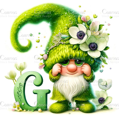 Watercolor Garden Gnome, Flower Gnome, Summer Gnome, Elf Clipart, Spring Clipart, Watercolour Clipart, Fantasy Clipart