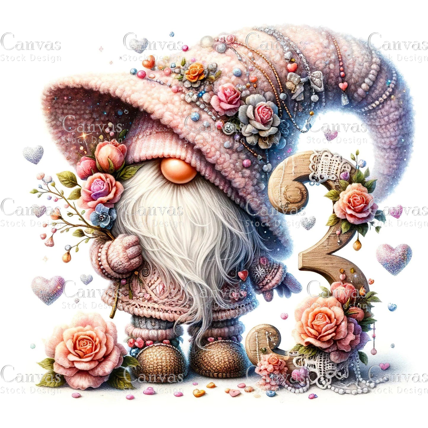 Watercolor Garden Gnome, Flower Gnome, Summer Gnome, Elf Clipart, Spring Clipart, Watercolour Clipart, Fantasy Clipart