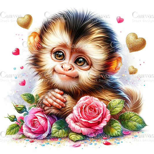 Watercolour Monkey Clipart, Baby Animals, Animal Clipart, Watercolor Animals, Animal Stickers, Summer Clipart, Fantasy Clipart