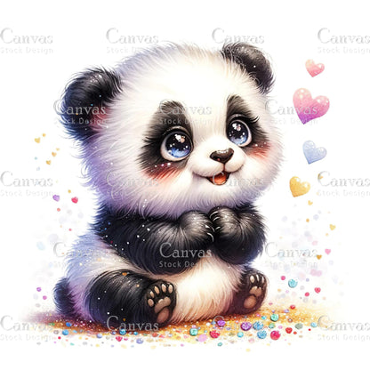 Watercolour Panda, Baby Animals, Animal Clipart, Watercolor Animals, Animal Stickers, Spring Clipart, Summer Clipart, Fantasy Clipart