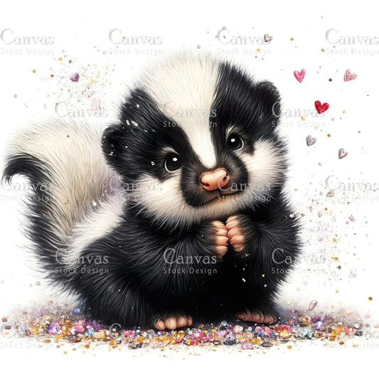 Watercolour Skunk, Baby Animals, Animal Clipart, Watercolor Animals, Animal Stickers, Spring Clipart, Summer Clipart, Fantasy Clipart