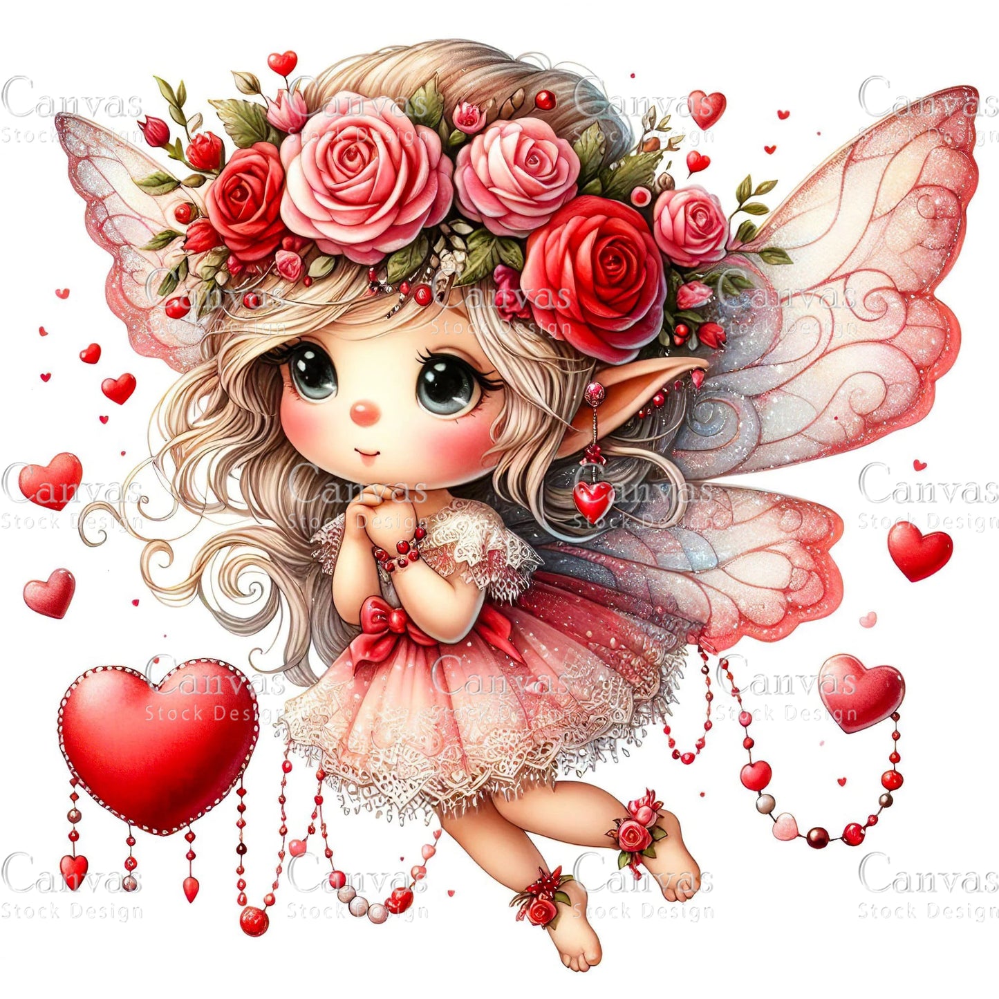 Watercolor Valentines fairy clipart, Spring clipart, Fairy printables, Fantasy clipart, Valentines crafts, Valentines clipart