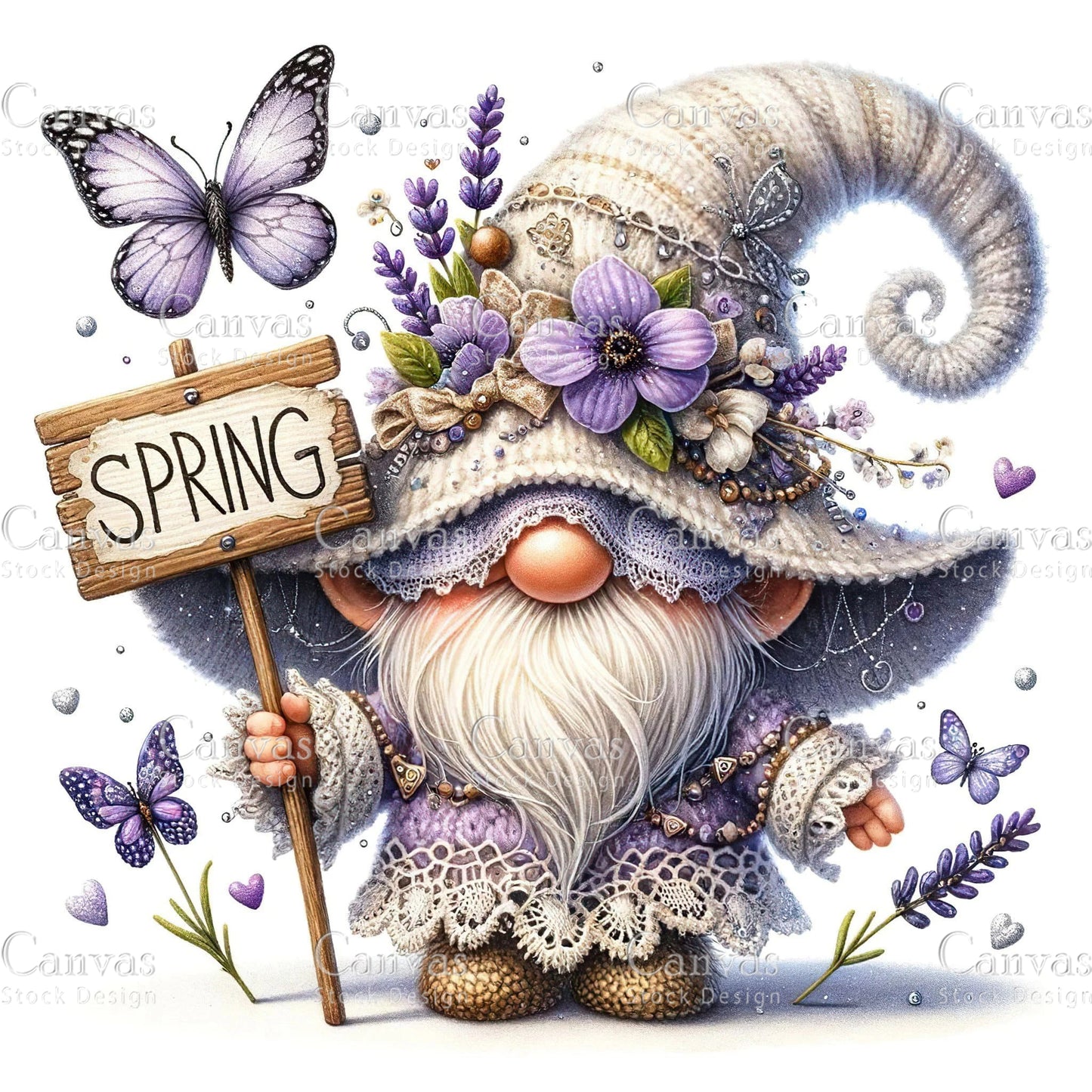 Watercolor Lavender Gnome, Garden Gnome, Flower Gnome, Spring Gnome, Summer Gnome, Elf Clipart, Spring Clipart, Fantasy Clipart