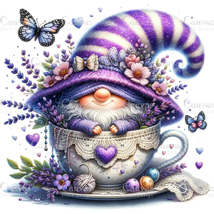 Watercolor Lavender Gnome, Garden Gnome, Flower Gnome, Spring Gnome, Summer Gnome, Elf Clipart, Spring Clipart, Fantasy Clipart