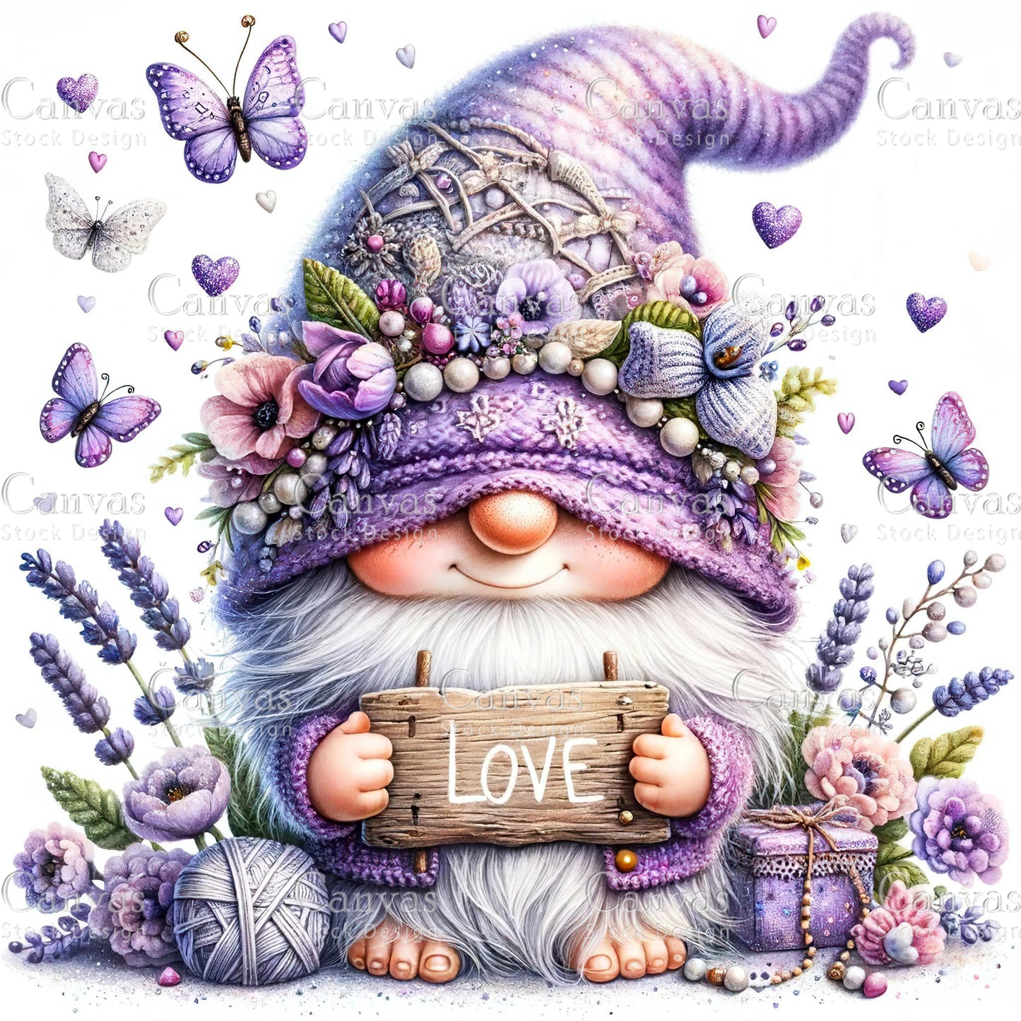 Watercolor Lavender Gnome, Garden Gnome, Flower Gnome, Spring Gnome, Summer Gnome, Elf Clipart, Spring Clipart, Fantasy Clipart