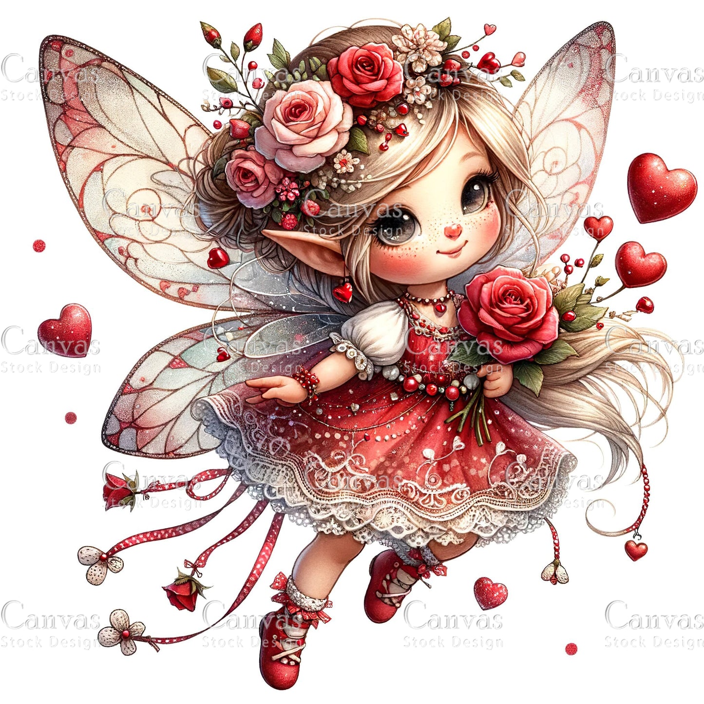 Watercolor Valentines fairy clipart, Spring clipart, Fairy printables, Fantasy clipart, Valentines crafts, Valentines clipart