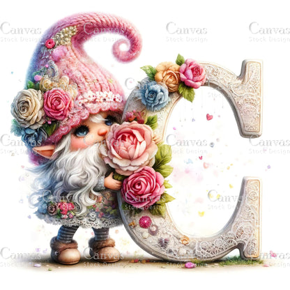 Watercolor Garden Gnome, Flower Gnome, Summer Gnome, Elf Clipart, Spring Clipart, Watercolour Clipart, Fantasy Clipart