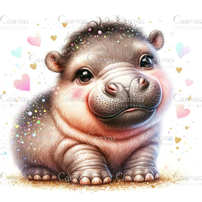 Watercolour Hippo Clipart, Baby Animals, Animal Clipart, Watercolor Animals, Animal Stickers, Summer Clipart, Fantasy Clipart