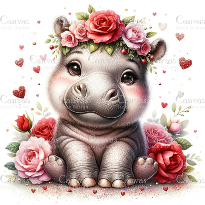 Watercolour Hippo Clipart, Baby Animals, Animal Clipart, Watercolor Animals, Animal Stickers, Summer Clipart, Fantasy Clipart