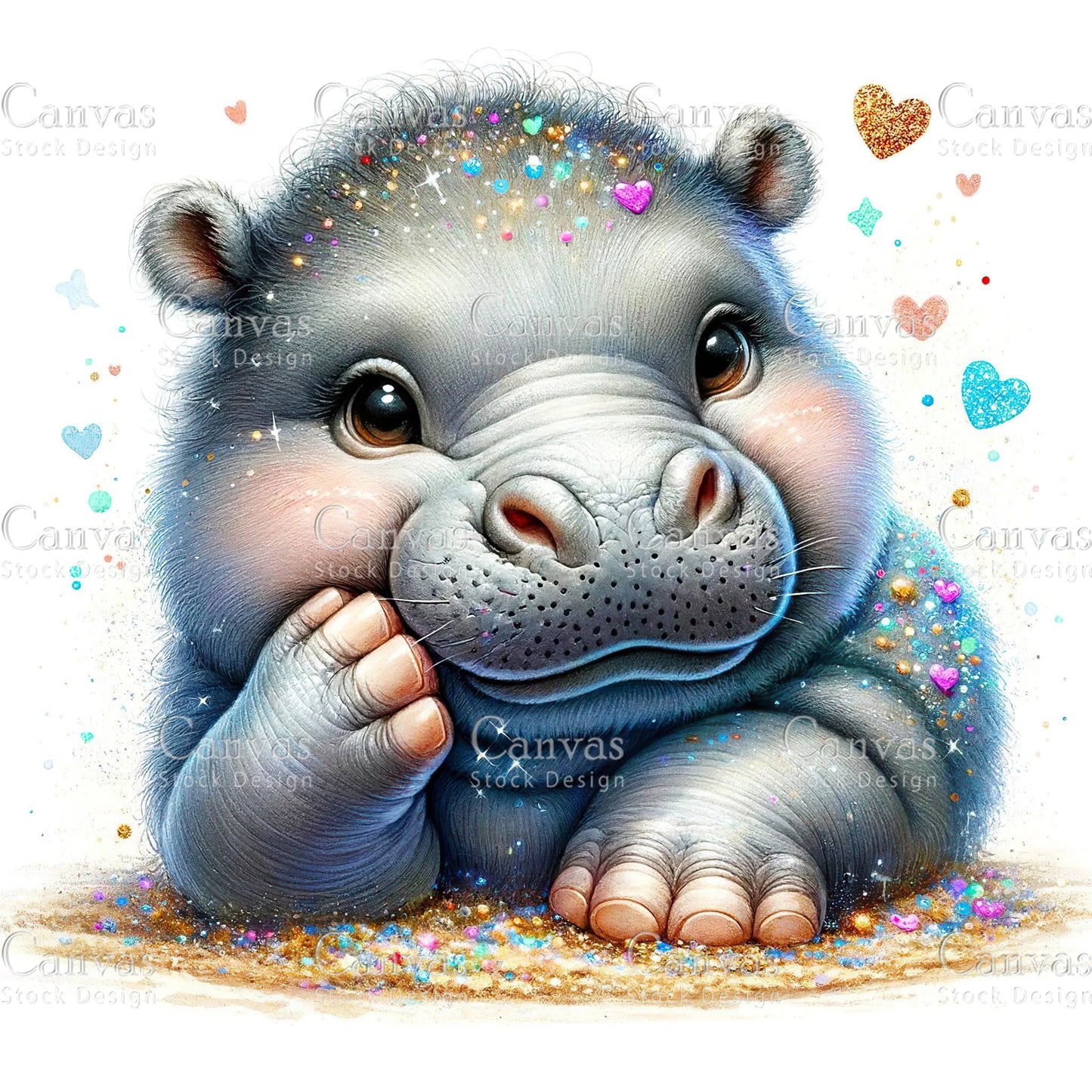 Watercolour Hippo Clipart, Baby Animals, Animal Clipart, Watercolor Animals, Animal Stickers, Summer Clipart, Fantasy Clipart