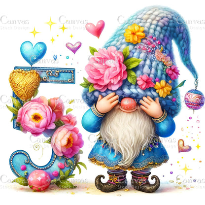 Watercolor Garden Gnome, Flower Gnome, Summer Gnome, Elf Clipart, Spring Clipart, Watercolour Clipart, Fantasy Clipart