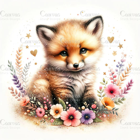 Watercolour Fox Clipart, Baby Animals, Animal Clipart, Watercolor Animals, Animal Stickers, Summer Clipart, Fantasy Clipart