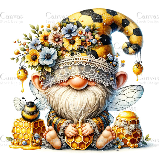 Watercolor Honey Bee Gnome, Spring Clipart, Watercolour Clipart, Bumble Bee Decor, Garden Gnome, Summer Gnome, Watercolor