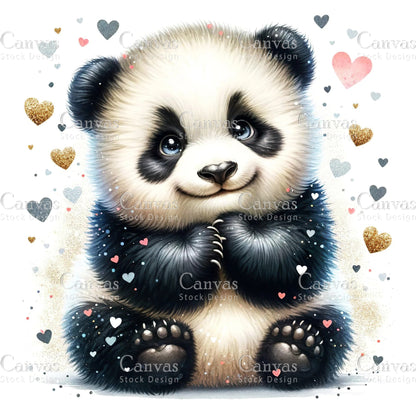 Watercolour Panda, Baby Animals, Animal Clipart, Watercolor Animals, Animal Stickers, Spring Clipart, Summer Clipart, Fantasy Clipart