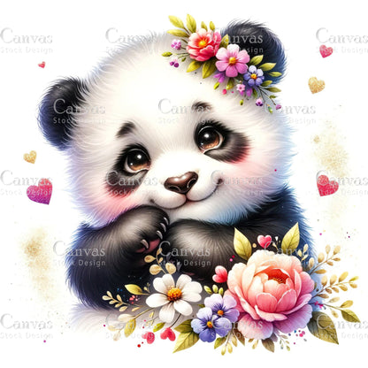 Watercolour Panda, Baby Animals, Animal Clipart, Watercolor Animals, Animal Stickers, Spring Clipart, Summer Clipart, Fantasy Clipart