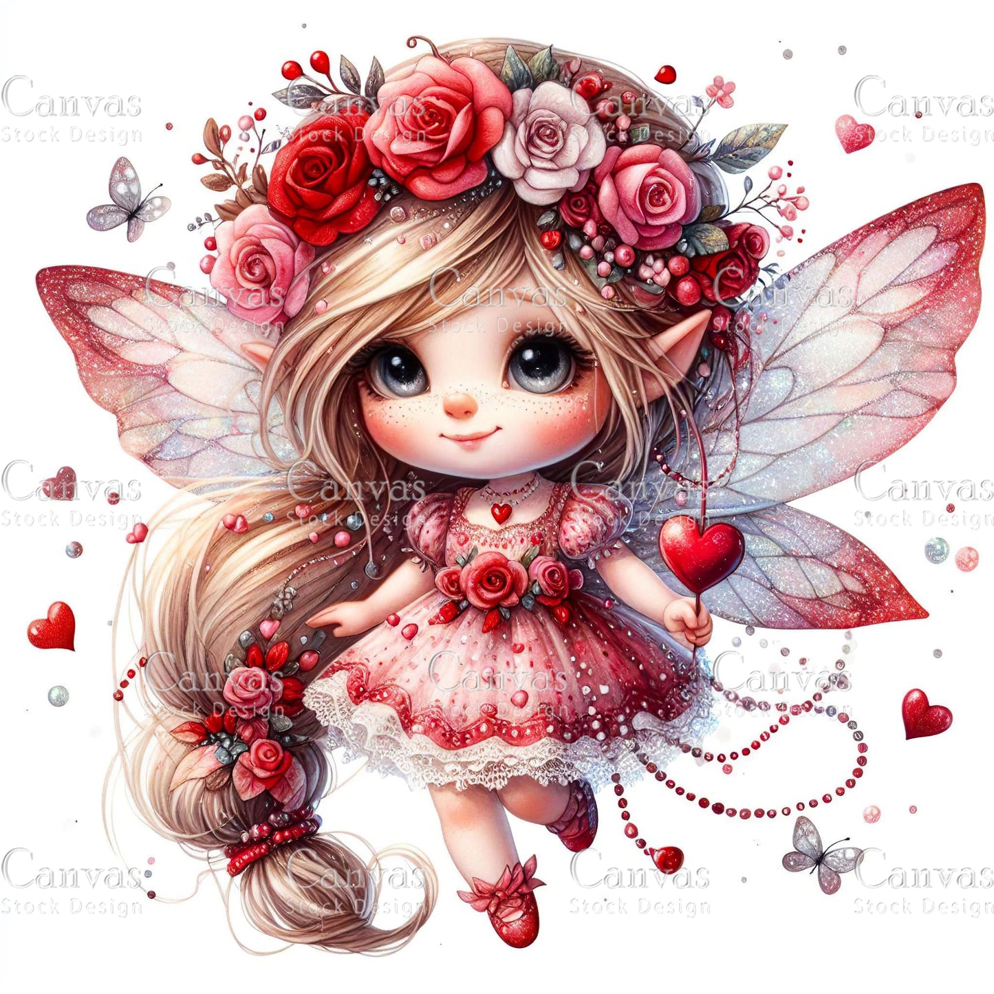 Watercolor Valentines fairy clipart, Spring clipart, Fairy printables, Fantasy clipart, Valentines crafts, Valentines clipart