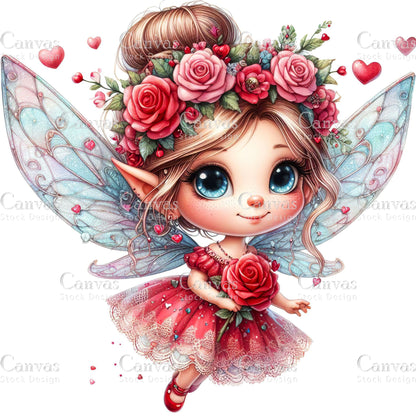 Watercolor Valentines fairy clipart, Spring clipart, Fairy printables, Fantasy clipart, Valentines crafts, Valentines clipart