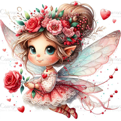 Watercolor Valentines fairy clipart, Spring clipart, Fairy printables, Fantasy clipart, Valentines crafts, Valentines clipart