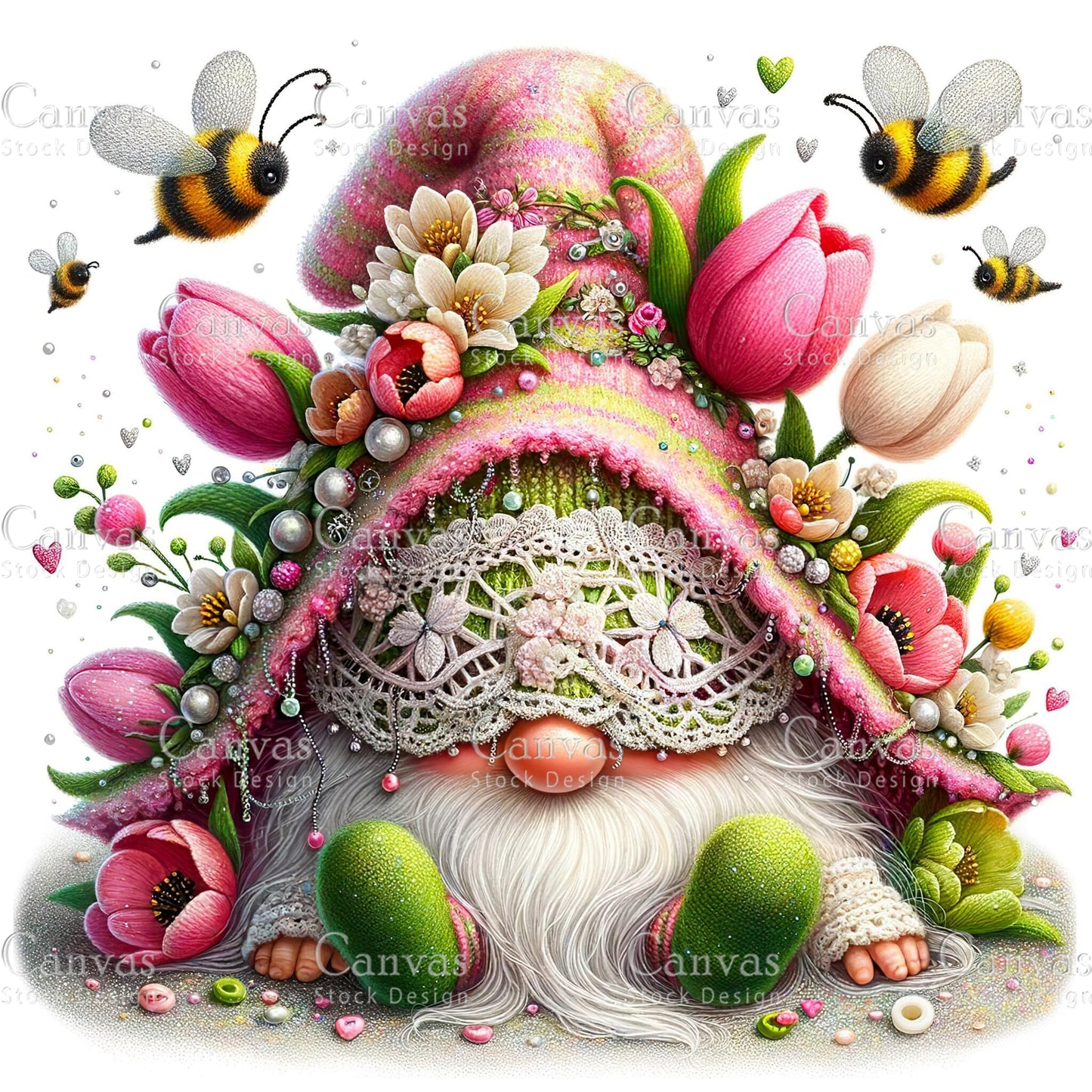 Watercolor Tulip Gnome, Garden Gnome, Flower Gnome, Spring Gnome, Summer Gnome, Elf Clipart, Spring Clipart, Fantasy Clipart