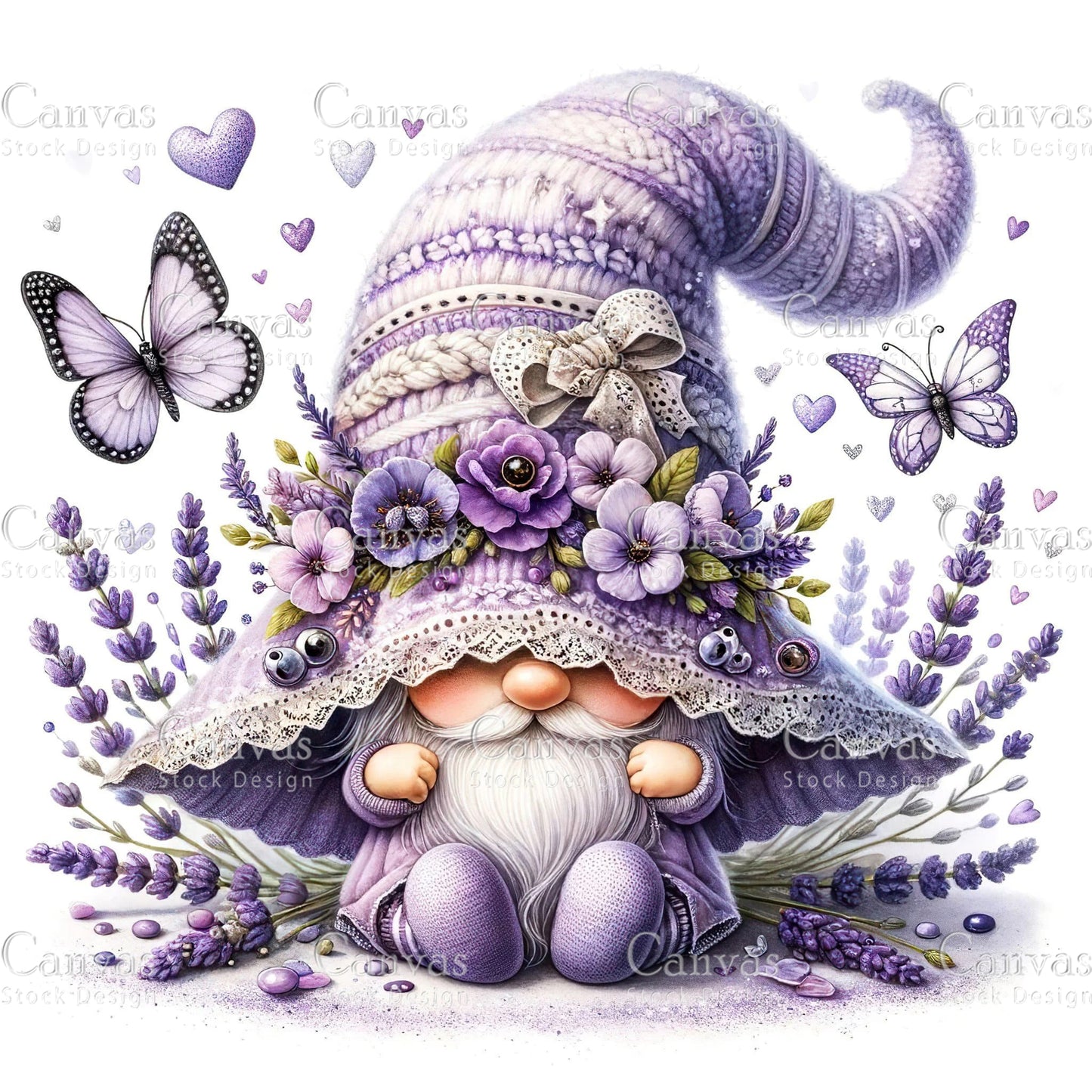 Watercolor Lavender Gnome, Garden Gnome, Flower Gnome, Spring Gnome, Summer Gnome, Elf Clipart, Spring Clipart, Fantasy Clipart