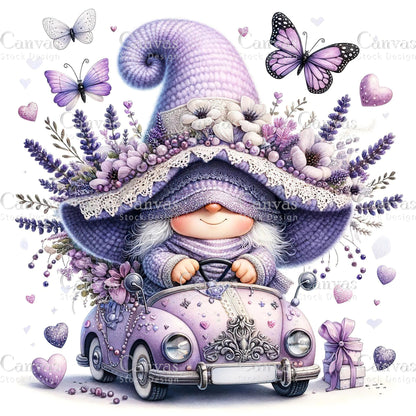 Watercolor Lavender Gnome, Garden Gnome, Flower Gnome, Spring Gnome, Summer Gnome, Elf Clipart, Spring Clipart, Fantasy Clipart