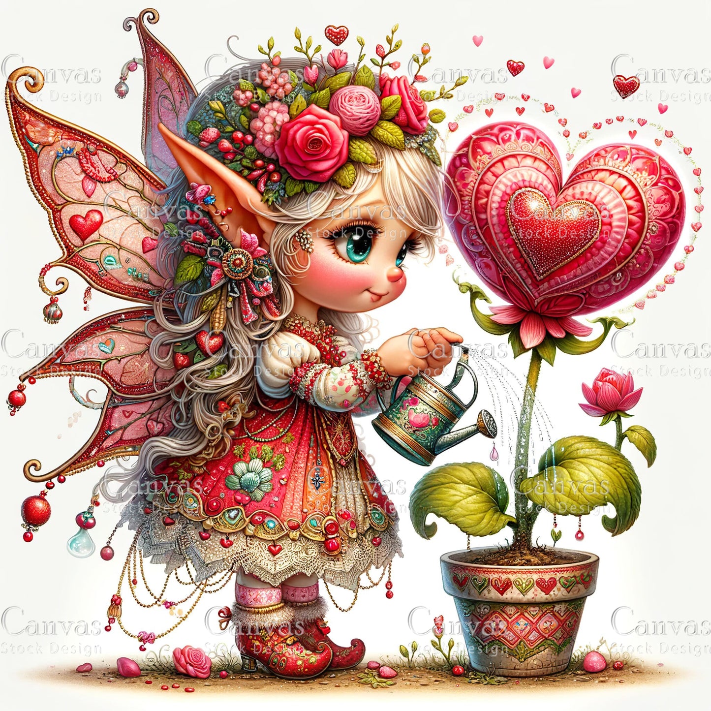 Watercolor Valentines fairy clipart, Spring clipart, Fairy printables, Fantasy clipart, Valentines crafts, Valentines clipart