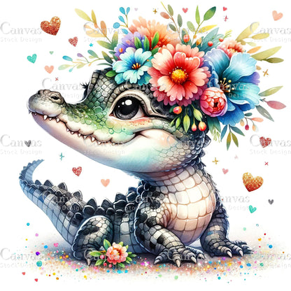 Watercolour Crocodile, Baby Animals, Animal Clipart, Watercolor Animals, Animal Stickers, Summer Clipart, Fantasy Clipart