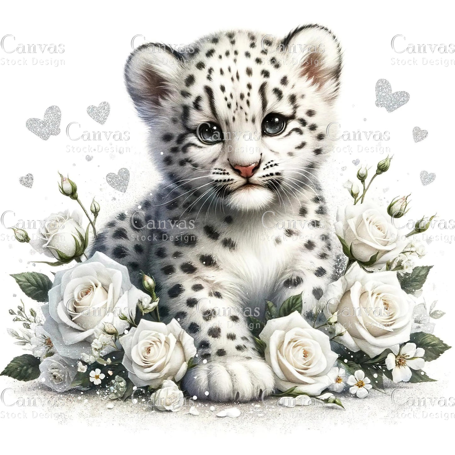 Watercolour White Leopard Clipart, Baby Animals, Animal Clipart, Watercolor Animals, Animal Stickers, Summer Clipart, Fantasy Clipart