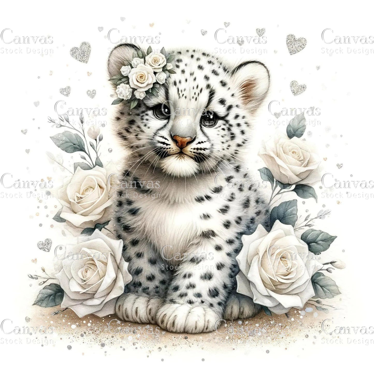 Watercolour White Leopard Clipart, Baby Animals, Animal Clipart, Watercolor Animals, Animal Stickers, Summer Clipart, Fantasy Clipart