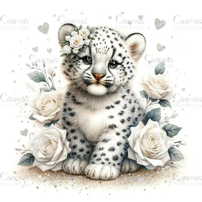 Watercolour White Leopard Clipart, Baby Animals, Animal Clipart, Watercolor Animals, Animal Stickers, Summer Clipart, Fantasy Clipart