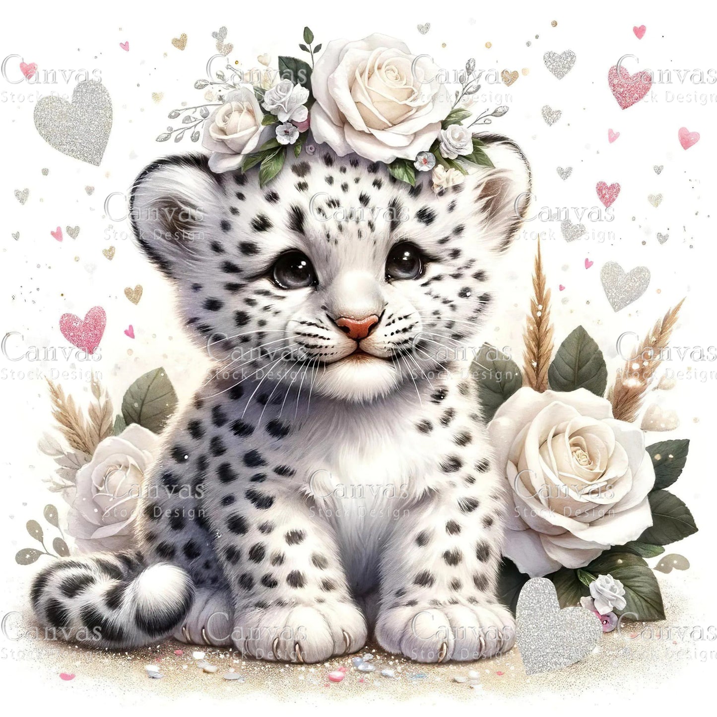 Watercolour White Leopard Clipart, Baby Animals, Animal Clipart, Watercolor Animals, Animal Stickers, Summer Clipart, Fantasy Clipart