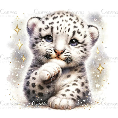 Watercolour White Leopard Clipart, Baby Animals, Animal Clipart, Watercolor Animals, Animal Stickers, Summer Clipart, Fantasy Clipart